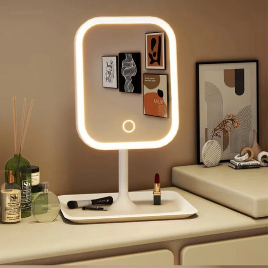 Rechargeable LED Vanity Mirror with 3 Colors Dimmable Lights Touch Control Makeup Mirror for Home Travel Portable Cosmetic