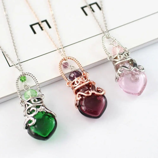 Multicolor Perfume Vial Necklace Glass Vial Heart Shape Wishing Bottle Pendant Essential Oil Diffuser Adjustable Chain Jewelry