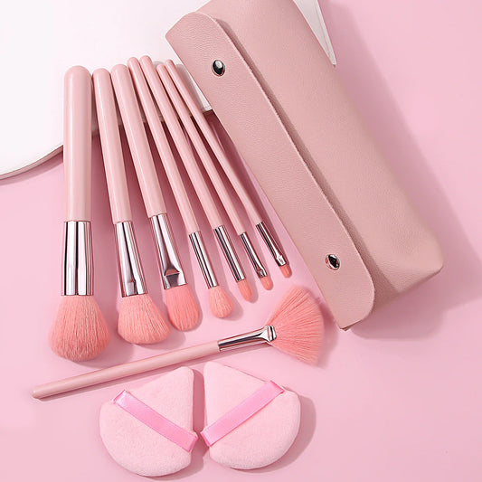8pcs pink makeup brush set,high-quality bristles foundation brush,blush brush,eyeshadow brush+2PCS makeup sponge with storagebag