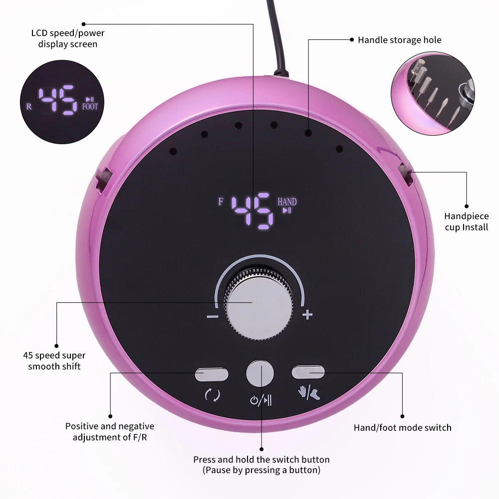 Professional Manicure Drill Machine 45000RPM Electric Nail Drill Machine White Pink Purple Nail Sander Gel Cuticle Remove