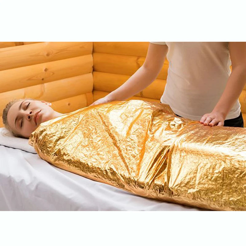 5 Pcs Thermal Foil Sauna Blanket For Detox Weight Loss,Far Infrared Therapy Retains UpTo 97% Of Body Heat Survival Mylar Blanket