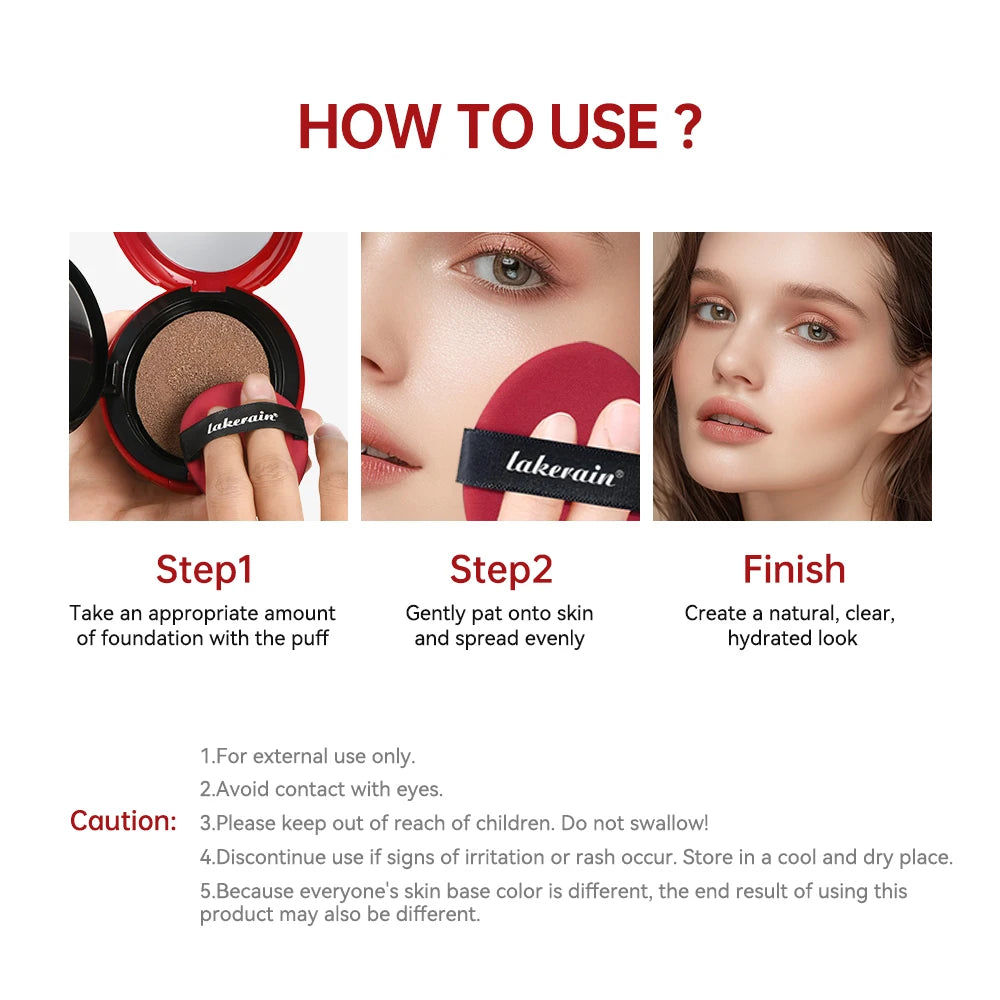 Lakerain Sunscreen Cushion Foundation Waterproof Long-lasting Brighten Foundation Cream Women Base Makeup Face Korean Cosmetics