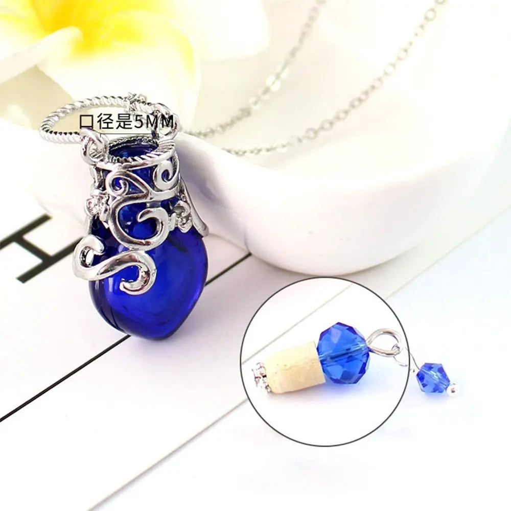 Multicolor Perfume Vial Necklace Glass Vial Heart Shape Wishing Bottle Pendant Essential Oil Diffuser Adjustable Chain Jewelry