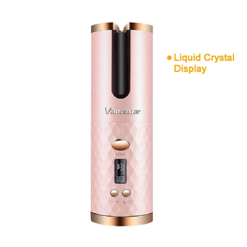 Wireless Electric Hair Curler Portable Travel Home Use 6 Timing 6 Temp. LED Cordless Automatic Hair Curler for Curls or Waves