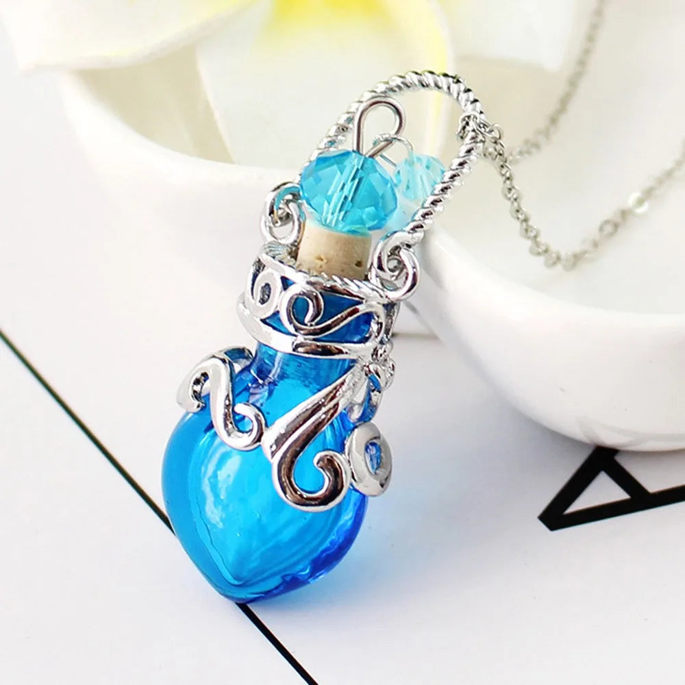 Multicolor Perfume Vial Necklace Glass Vial Heart Shape Wishing Bottle Pendant Essential Oil Diffuser Adjustable Chain Jewelry