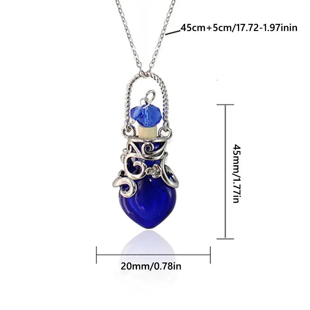 Multicolor Perfume Vial Necklace Glass Vial Heart Shape Wishing Bottle Pendant Essential Oil Diffuser Adjustable Chain Jewelry