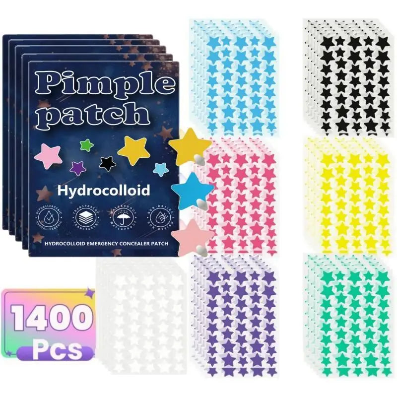1400pcs Colorful PE Star Shaped Pimple Patches Invisible Pimple Cover Removal Cute Star Pimple Cover Sticker for Acne Treatment