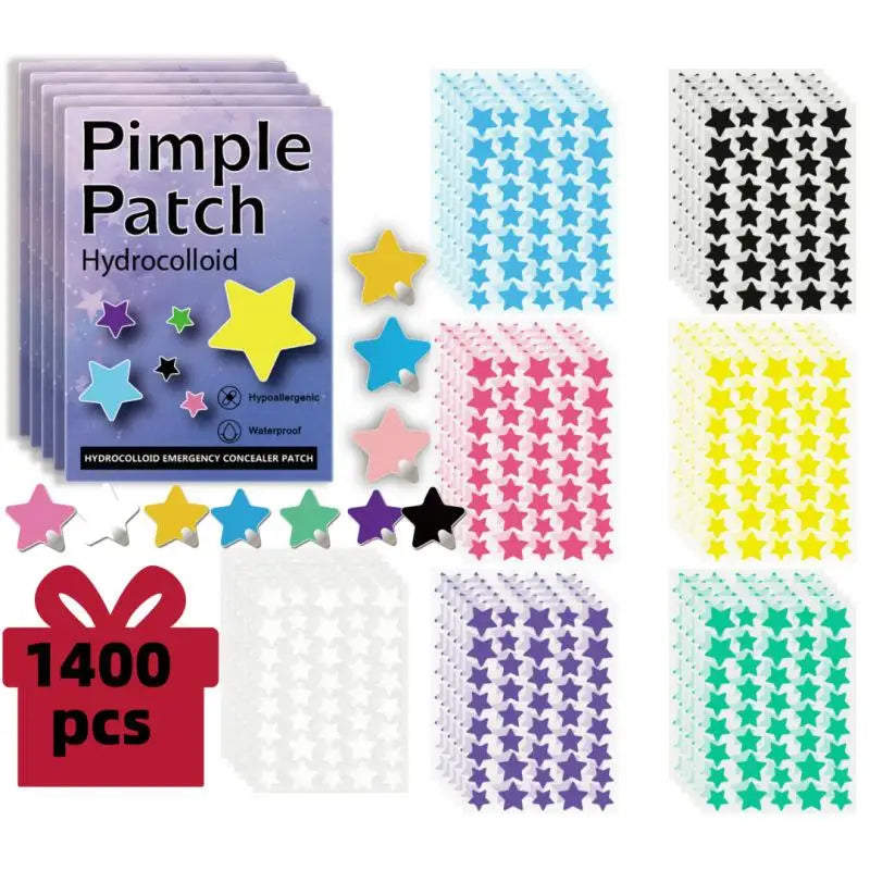 1400pcs Colorful PE Star Shaped Pimple Patches Invisible Pimple Cover Removal Cute Star Pimple Cover Sticker for Acne Treatment