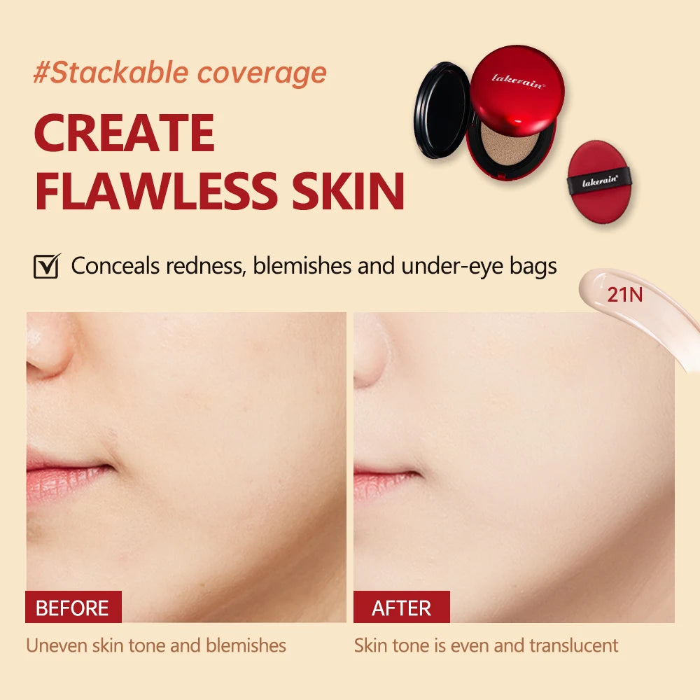 Lakerain Sunscreen Cushion Foundation Waterproof Long-lasting Brighten Foundation Cream Women Base Makeup Face Korean Cosmetics