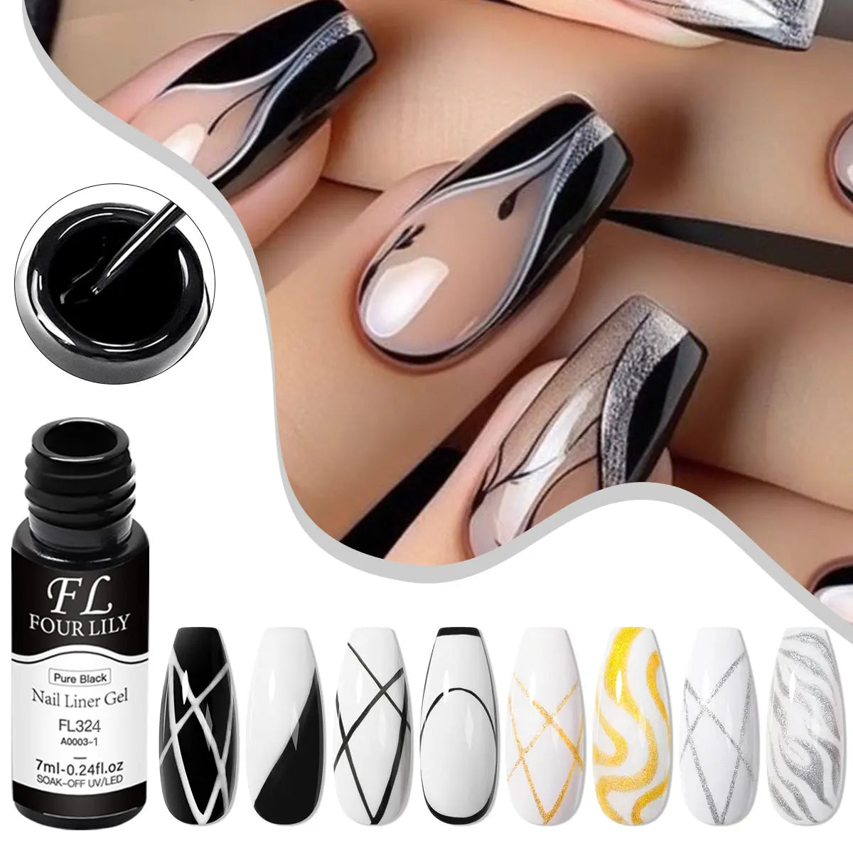 4pcs Nail Liner Gel Polish Kit Black White Gold Silver DIY Nail Supplies Vernis Manicure Design UV/LED Drawing Painting Gel Glue