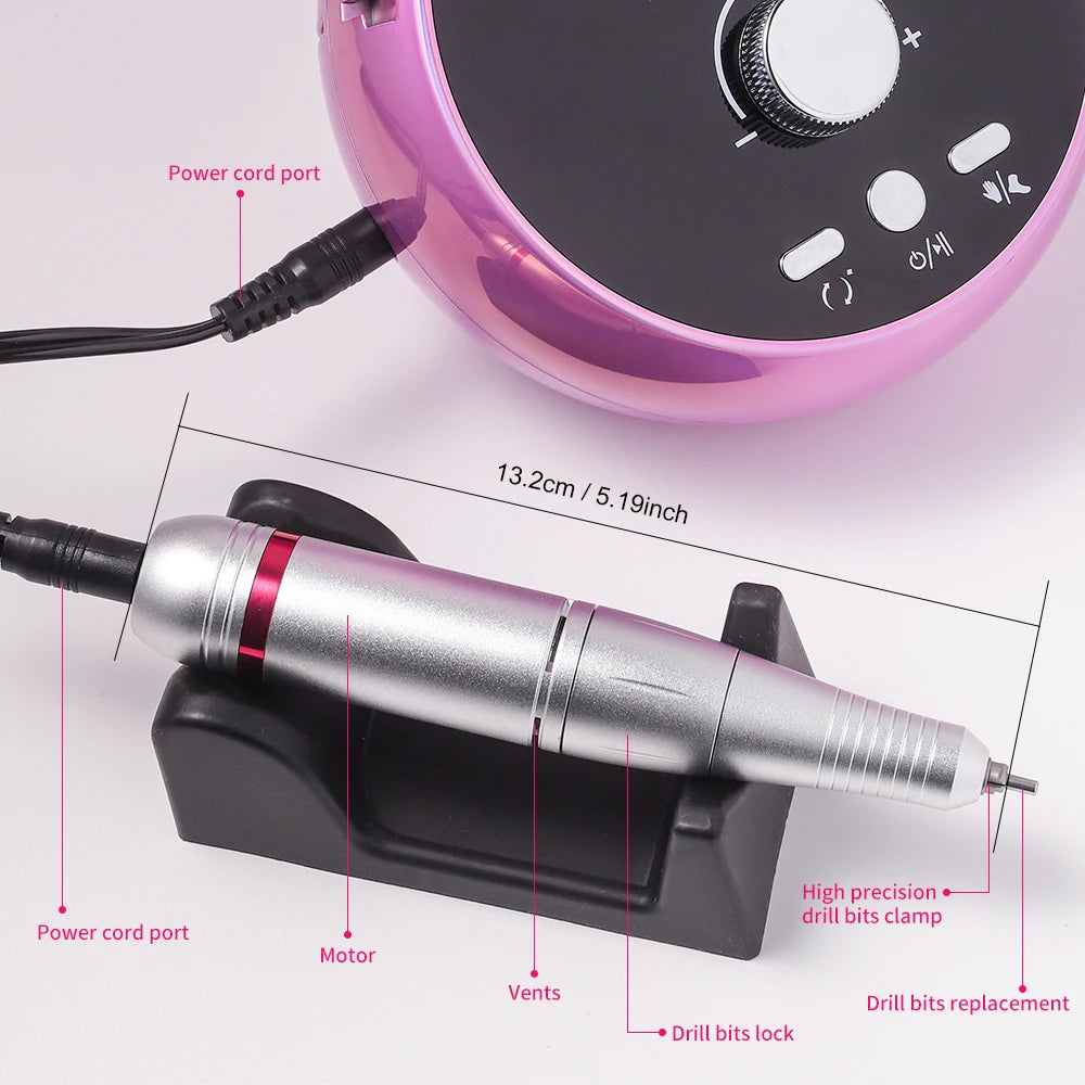 Professional Manicure Drill Machine 45000RPM Electric Nail Drill Machine White Pink Purple Nail Sander Gel Cuticle Remove