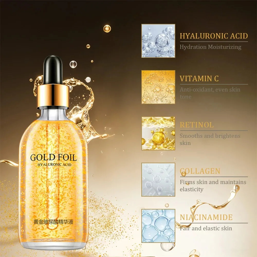 24K Gold Hyaluronic Acid Serum for Face Anti-wrinkle Anti-aging Brightening Moisturizing skincare Facial Serum Essence Face Care