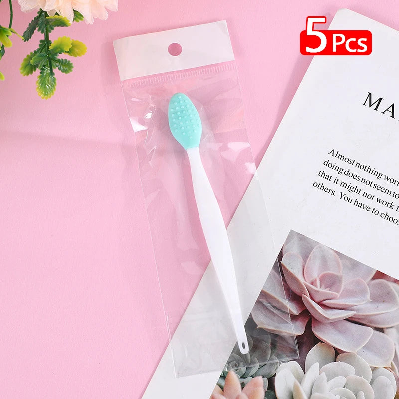 5 Pcs Lip Scrub Brush Silicone Brush Tool Double Sided Mini Exfoliating Brush Exfoliating Lip Brush Lip Scrub Tool for Dark Lips