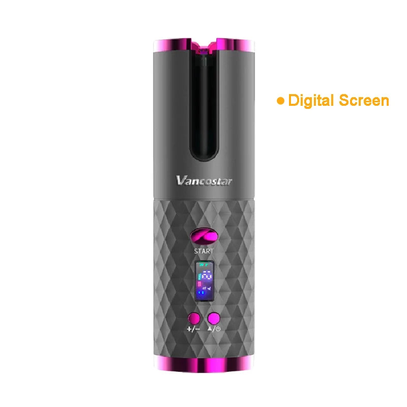 Wireless Electric Hair Curler Portable Travel Home Use 6 Timing 6 Temp. LED Cordless Automatic Hair Curler for Curls or Waves