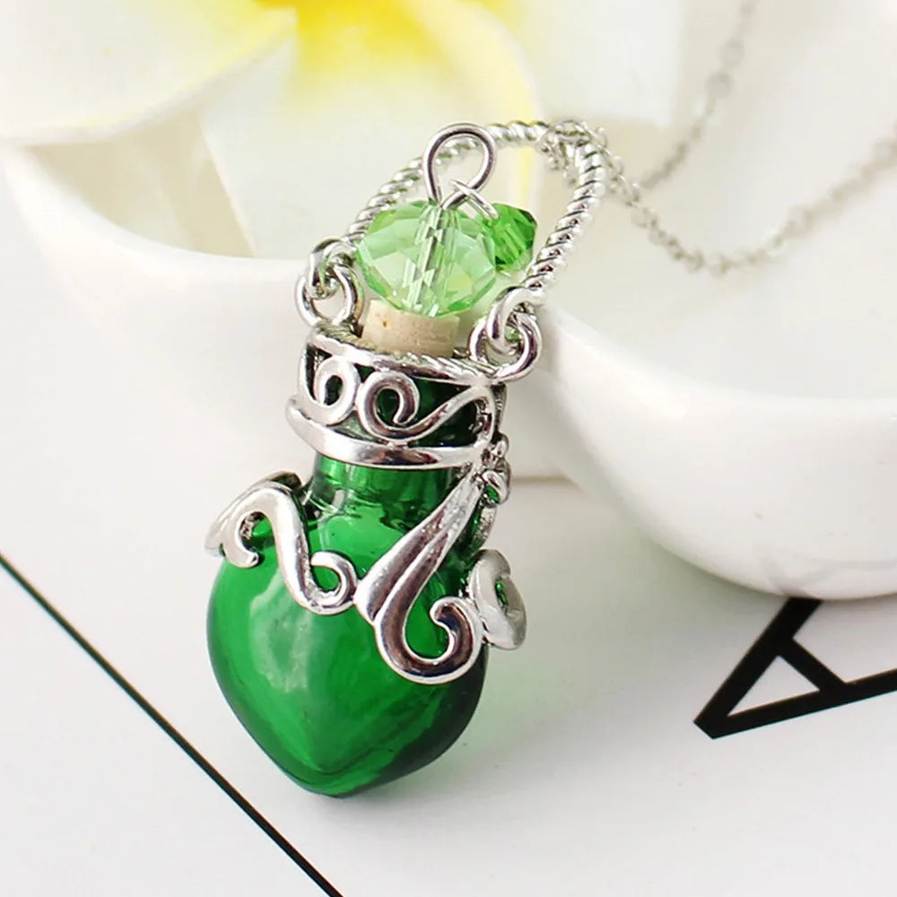 Multicolor Perfume Vial Necklace Glass Vial Heart Shape Wishing Bottle Pendant Essential Oil Diffuser Adjustable Chain Jewelry