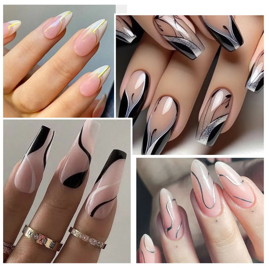 4pcs Nail Liner Gel Polish Kit Black White Gold Silver DIY Nail Supplies Vernis Manicure Design UV/LED Drawing Painting Gel Glue