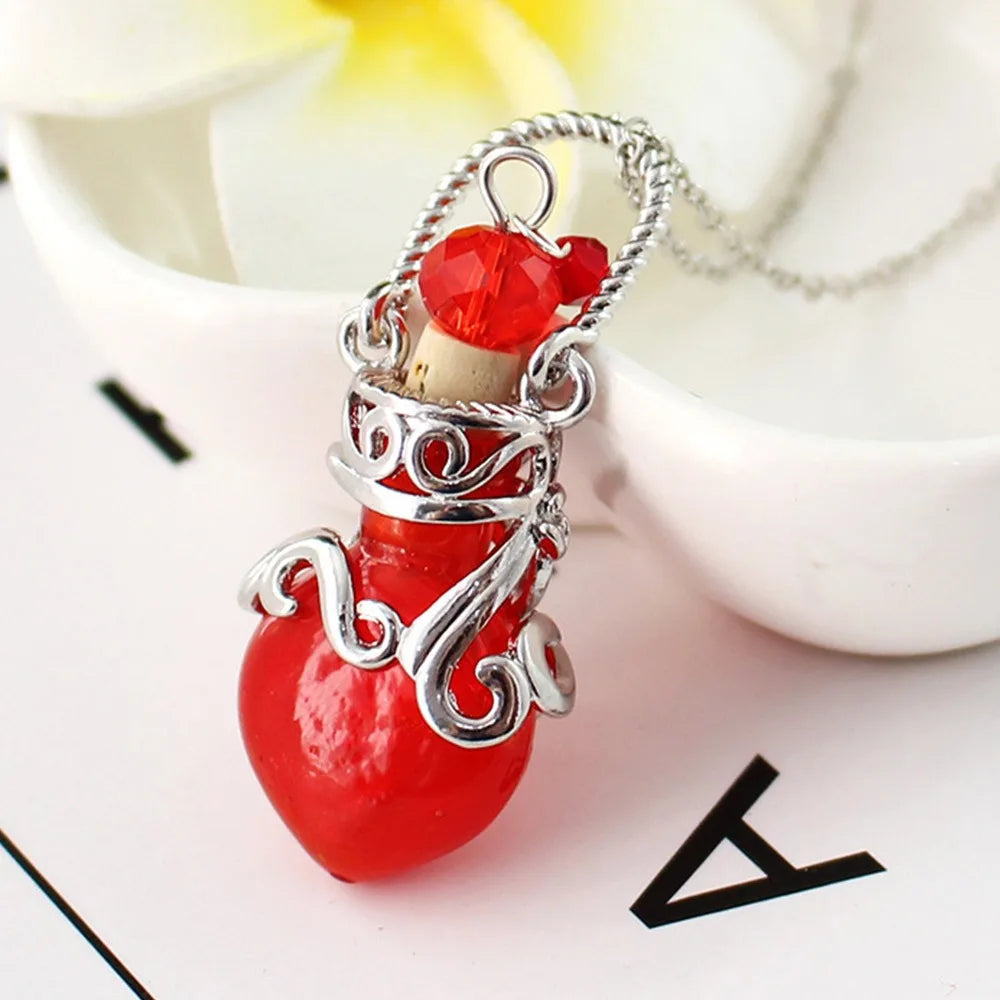Multicolor Perfume Vial Necklace Glass Vial Heart Shape Wishing Bottle Pendant Essential Oil Diffuser Adjustable Chain Jewelry