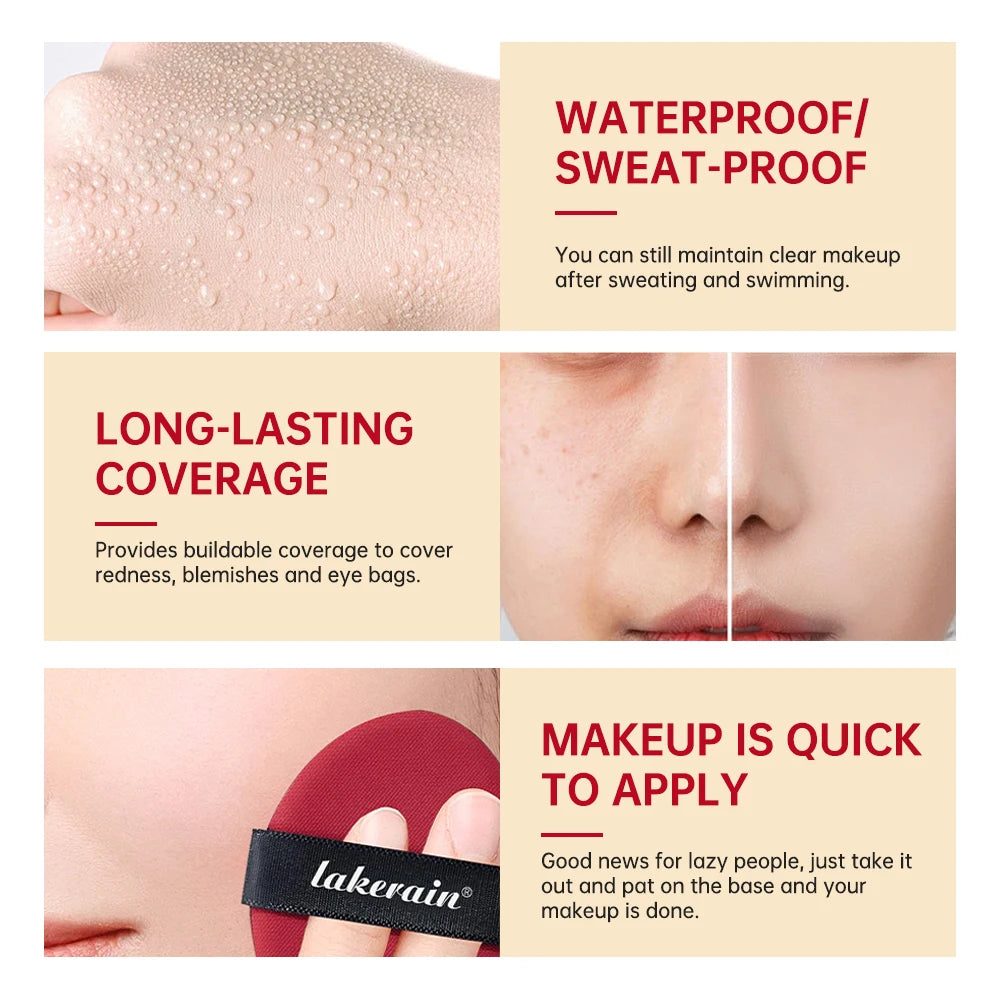 Lakerain Sunscreen Cushion Foundation Waterproof Long-lasting Brighten Foundation Cream Women Base Makeup Face Korean Cosmetics