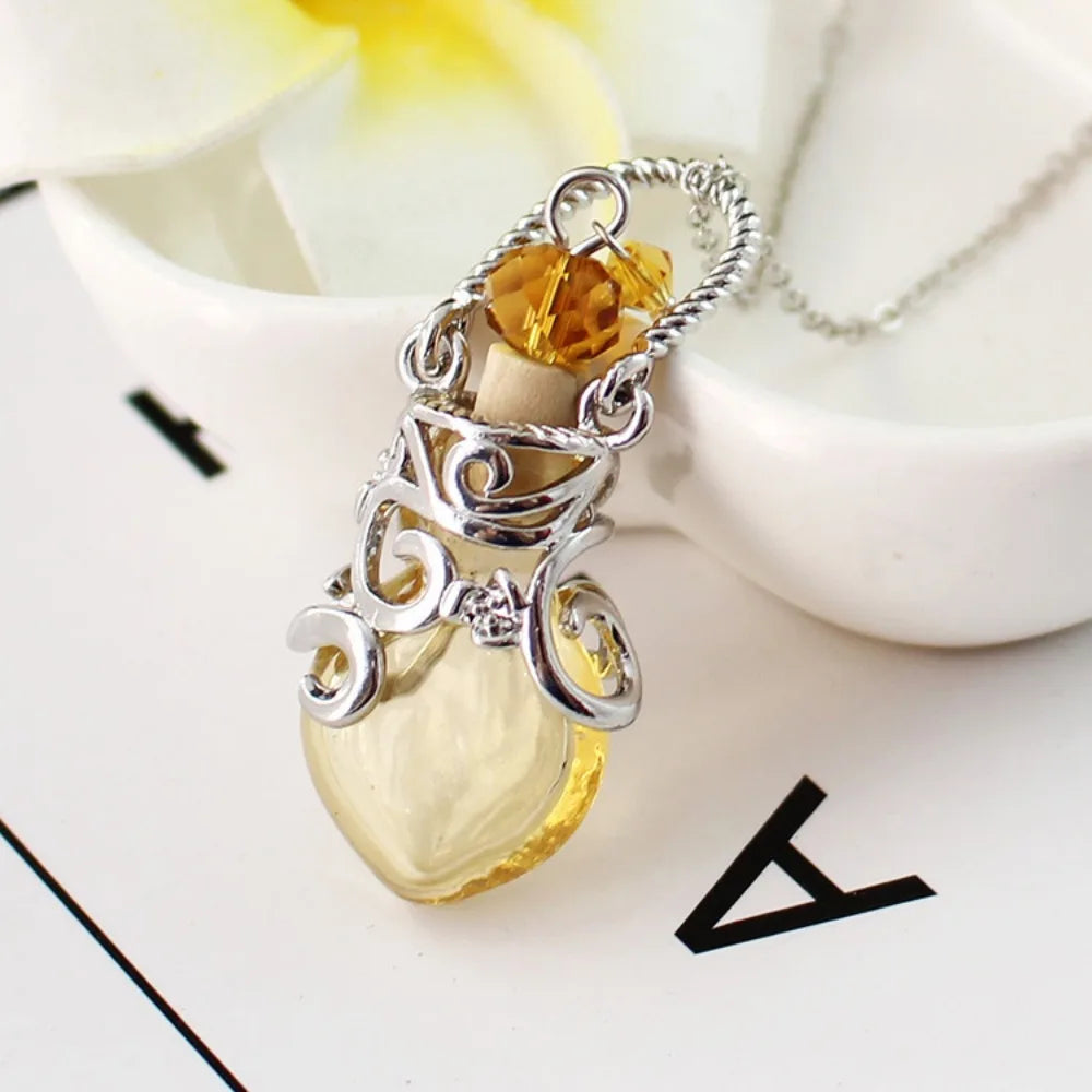 Multicolor Perfume Vial Necklace Glass Vial Heart Shape Wishing Bottle Pendant Essential Oil Diffuser Adjustable Chain Jewelry