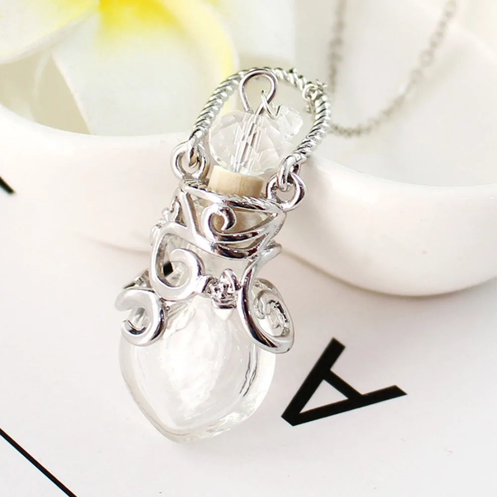 Multicolor Perfume Vial Necklace Glass Vial Heart Shape Wishing Bottle Pendant Essential Oil Diffuser Adjustable Chain Jewelry