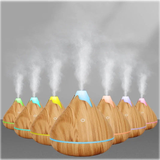 350ML Aromatherapy Essential Oil Diffuser Wood Grain Remote Control Ultrasonic Air Humidifier Cool with 7 Color LED Light