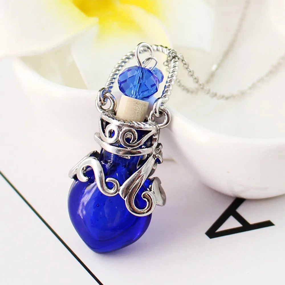 Multicolor Perfume Vial Necklace Glass Vial Heart Shape Wishing Bottle Pendant Essential Oil Diffuser Adjustable Chain Jewelry